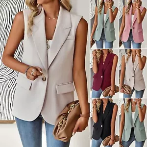 Women's Stylish Solid Color Sleeveless Blazer Jacket Vest- Regular Fit - Picture 1 of 11