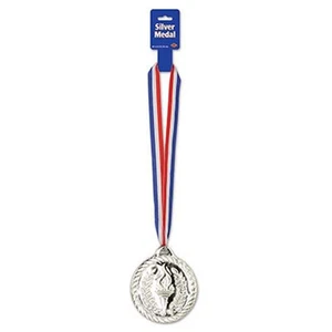 Beistle 54615 Silver Medal With Ribbon- Pack Of 12 - Picture 1 of 1