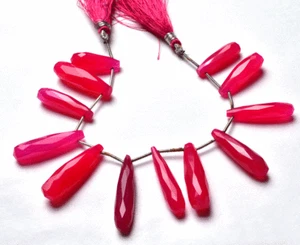 NATURAL PINK Chalcedony FACETED DROP&FANCY SHAPE Briolette Beads 28- 33 MM 7" - Picture 1 of 3
