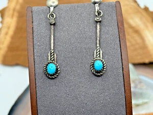 Vintage Irene Yazzie Navajo Sterling Turquoise Screw Back Dangles--1181.25 - Picture 1 of 5