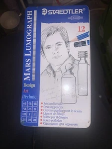 Lumograph Design & Drafting Graphite Pencil Set w/Storage Tin Staedtler Mats - Picture 1 of 4