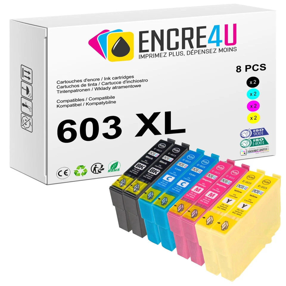 PROMO : Lot de 8 cartouches d'encre compatibles avec Epson 603 XL Etoile de Mer - Photo 1/4