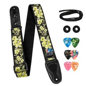 LEKATO Guitar Strap for Electric Acoustic Guitar Bass 6 Picks 2 Locks Yellow - Picture 1 of 11