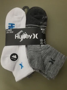 New Mens Hurley 6 Pack Cushioned Athletic Quarter Crew Socks. - Picture 1 of 3