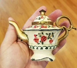 NINI CANTERBURY Hinged TEAPOT TRINKET~KEEPSAKE BOX 6-48 Collectible Mini 3.75" - Picture 1 of 9
