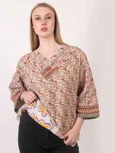 Top Kantha estampado doble capa vintage cuello en V de gran tamaño para mujer lote mixto al por mayor - Imagen 1 de 10