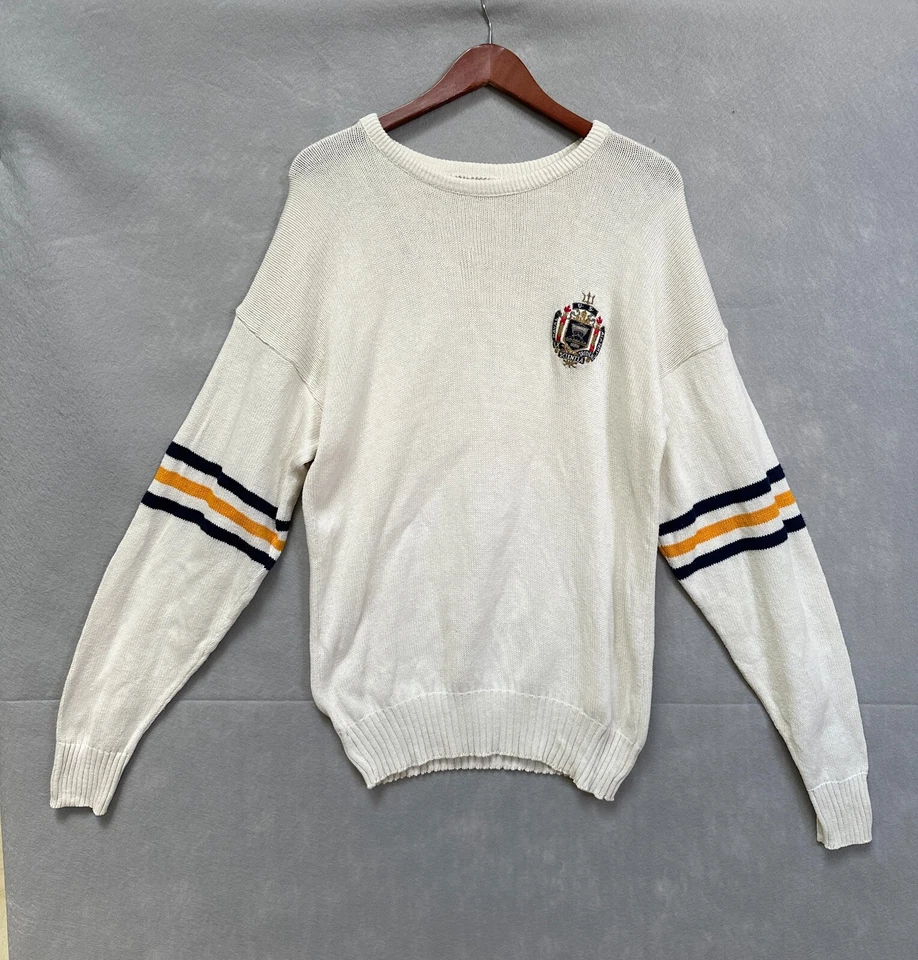 Vintage Cliff Engle Sweater Mens Small Beige U.S. Naval Academy Ex Tridens 80s - Image 1 of 4