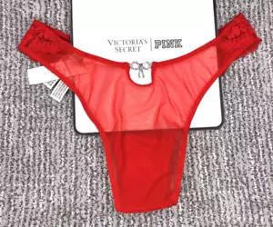 Victoria's Secret NWT XL Red Lace Brazilian Panty Rhinestone Bow Sexy Sheer - Picture 1 of 13