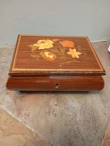 Vintage Reuge Holz Schmuck Spieluhr Blumen Intarsien Come Back To Sorrento Works - Bild 1 von 8