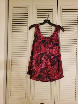 Camiseta sin mangas CALIA Carrie Underwood rosa floral cuerda trasera poliéster ~ mediana Foto 1 de 4