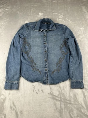 Harley Davidson Denim Jacket Womens Large Blue Western Y2K Studded Shirt - Image 1 of 4
