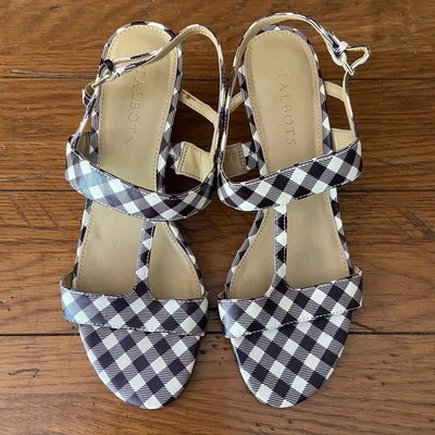 Talbots Royce Correa en T Negro Blanco Guinga Tacones de Cuña Zapatos Cuero para Mujer 7.5 Foto 1 de 4