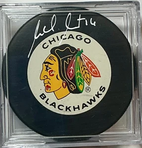 Michel Goulet autographed Chicago Blackhawks Trench Puck - Picture 1 of 2