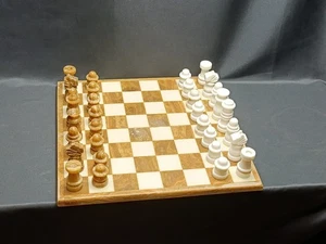 Vintage Marble & Onyx Chess Set Brown & Off White Heavy Complete - Picture 1 of 24