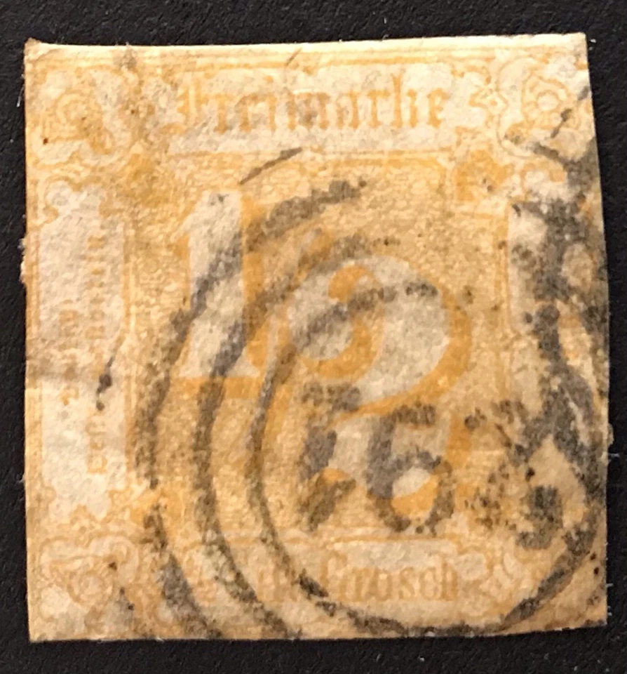 Germany, Thurn and Taxis, 1/2 Sgr, Orange/Yellow, Scott# 17, Imperf., 1862-1863 - Image 1 of 1