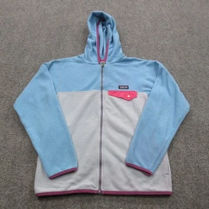 Patagonia Fleece Hoodie Girls Large Blue Gray Full Zip Recycled Retro Outdoors - Picture 1 of 16