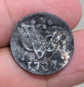 RARE 1737 Netherlands VOC 1 Duit New York Penny Holland TIN Not Copper Coin_Z259 - Picture 1 of 6
