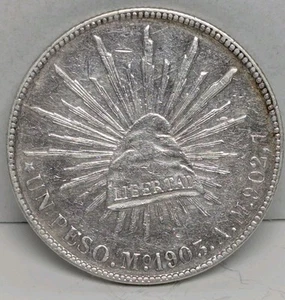 1903 Mo AM MEXICO - PESO - MEXICO CITY - AU SILVER CROWN -RADIANT CAP w LIBERTAD - Picture 1 of 2