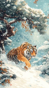 Leinwandbild Orange Tiger streift verschneite Landschaft Wandbild Poster Druck - Bild 1 von 22