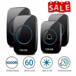 1/2 Wireless Doorbell, Plug and Play Waterproof Door Bell Kit Adjustable Volume - Picture 1 of 11