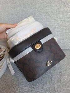 Bandolera Coach In Signature Kay Turn-Lock de lona marrón negra nueva con etiquetas - Imagen 1 de 9