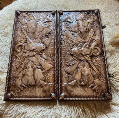 Artwork BACKGAMMON Wild Boar Large Wooden Nardy Wood Hunting Gift Men Board Game - Image 1 of 4