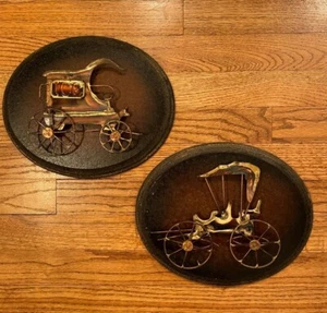Vintage Mid-Century Modern Oval Wood Wall Plaques Metal Ice Truck Model-T Car - Picture 1 of 12