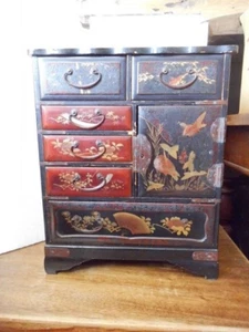 Japanese Lacquer small Chest of drawers Tansu Style Jewellery Box 1800's Antique - Picture 1 of 19