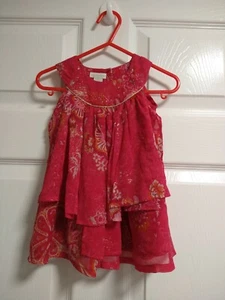 MONSOON Baby Girls, Dark Pink Chiffon Floral Layered Party Dress, 0-3 Months. - Picture 1 of 12