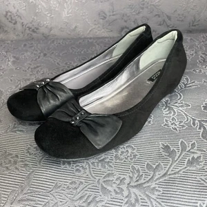 Ecco Bouillon Bow Flats Black Suede Comfort Shoes EU41 US10-10.5 - Picture 1 of 11