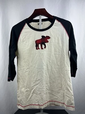 Lazy One Women’s Plaid Moose Logo Black/Beige Sleep Time Shirt 100% Cotton XL - Image 1 of 4