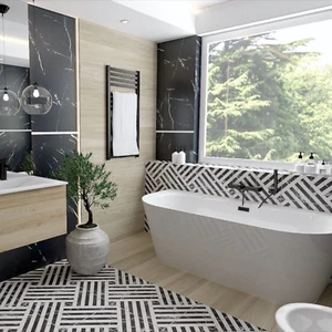 Cut Tile Sample: Art Deco Black White Marble Style Wall and Floor Tiles - Picture 1 of 2