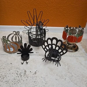 Thanksgiving Candle Holder Lot Bath And Body Works Other Brands Pumpkins Turkeys - Picture 1 of 8
