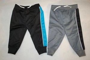 Baby Boys 2 PAIR PANTS LOT Athletic Joggers BLACK, TURQUOISE Gray, Black 12 MO - Picture 1 of 1