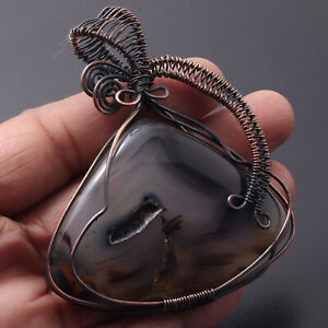 F6976 Montana Agate Wire Wrapped Handmade Pendant 2.5" Gemstone Jewelry