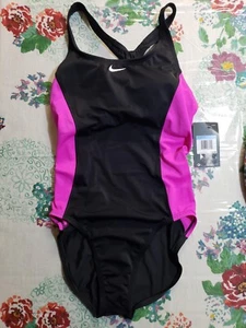 Nike Women's Swim Color Surge Powerback 1Piece Swimsuit Pink/Blk X-large - Picture 1 of 3