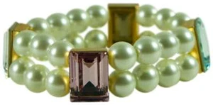 KENNETH JAY LANE- 2 ROW PEARL STRETCH BRACELET WITH CRYSTAL STATIONS - Picture 1 of 4