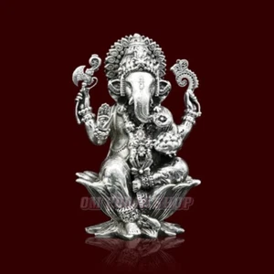 Hindu God Ganesha Statue in 925 Sterling Silver Ganpati Murti OmPoojaShop - Picture 1 of 4