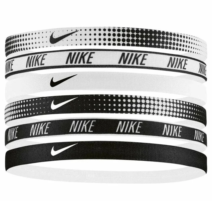 Nike Hairbands 6 Pack Logo Sports Headband Black White Silicone Grips