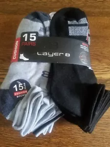 Layer 8 Boy's Socks Shoe Size 4-10/Sock Size 9-11 Black & Gray 15 Pairs - Picture 1 of 4