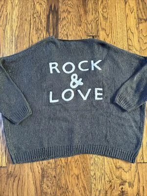 Cárdigan tejido suéter concierto Elan Rock & Love chenilla letra gris talla 0/S Foto 1 de 4