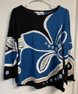 Chicos Pullover Sweater Swirl Intarsia PO Sweater Pullover Fashion Black - Picture 1 of 4