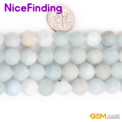 Blue Aquamarine Natural Frosted Matte Gemstone Beads Jewelry Making 15" 2mm Hole - Image 1 of 4