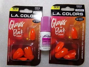 LA Colors Nails Glows in Black Light, Pumpkin Orange, GLUE-On Meduim With Glue - Picture 1 of 2