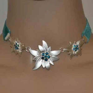 EDELWEISS Kette HalsketteTÜRKIS BLAU Collier Dirndl Trachten Schmuck Kropfband - Bild 1 von 6