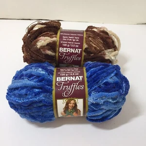 2 Skeins Truffles Yarn Bernat 3.5 oz Polyester Worsted Weight Brown Blue  - Picture 1 of 10