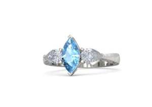 Amazing Marquise Cut Blue Topaz & Pear White CZ 1.60 CT Women's Anniversary Ring - Picture 1 of 4