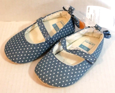 Carter's 9-12 Meses Azul Cambray Lunares Cuna Zapatos Infantil Bebé Niña Talla 4 Foto 1 de 4