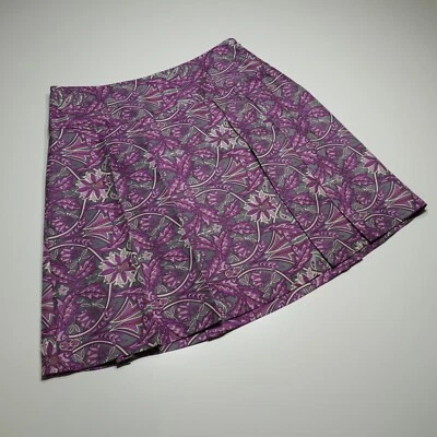 Banana Republic A-Line Pleated Skirt Sz 6 Pure Silk Gorgeous Gray Purple Floral - Image 1 of 4
