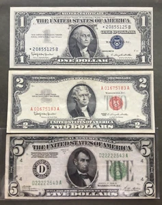$1 - $2 - $5 💲 VINTAGE CURRENCY LOT FRN 💲 Lot K46 - Picture 1 of 2